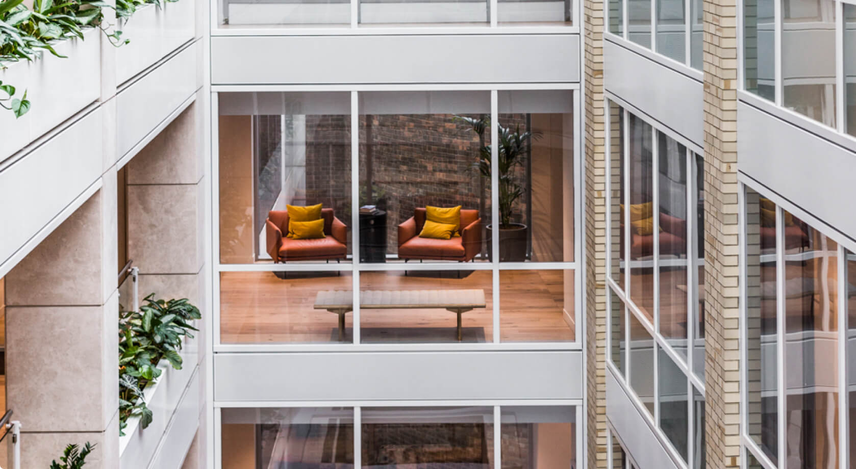 modern office flex space through large windows